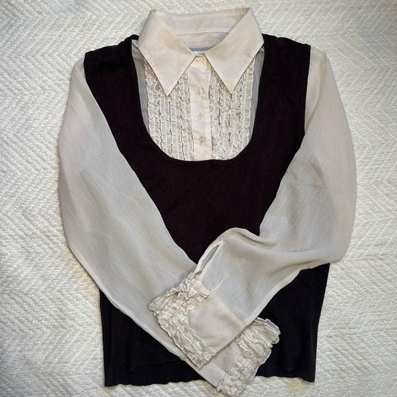 George Sweaters - George Brown and Cream Vintage Silk Blouse
